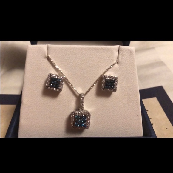 Sophia Fiori Blue Diamond Necklace and Earrings - Picture 1 of 1